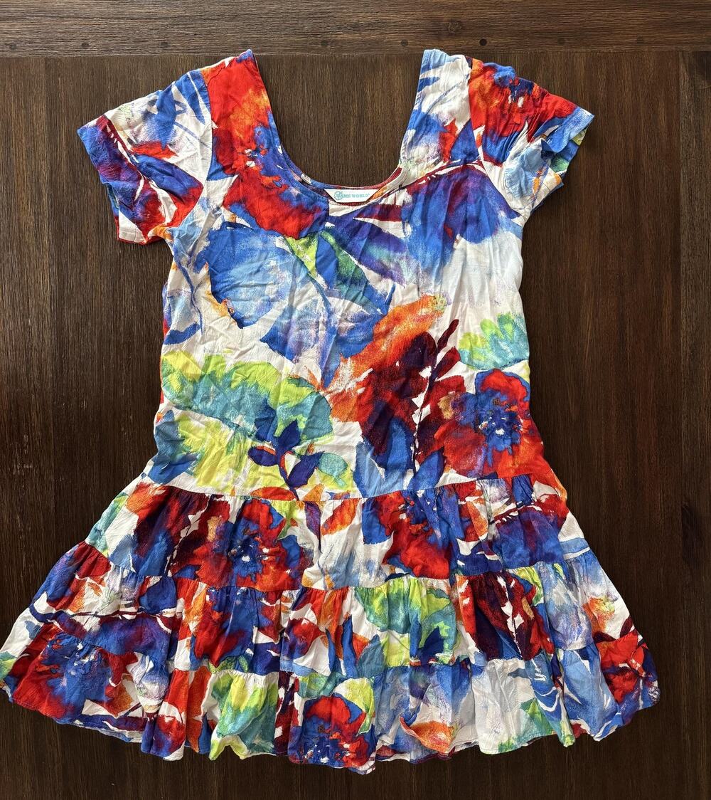 Jams World Spring Sky Dress Womens XS Multicolor Floral Ruffle Hem Sundress